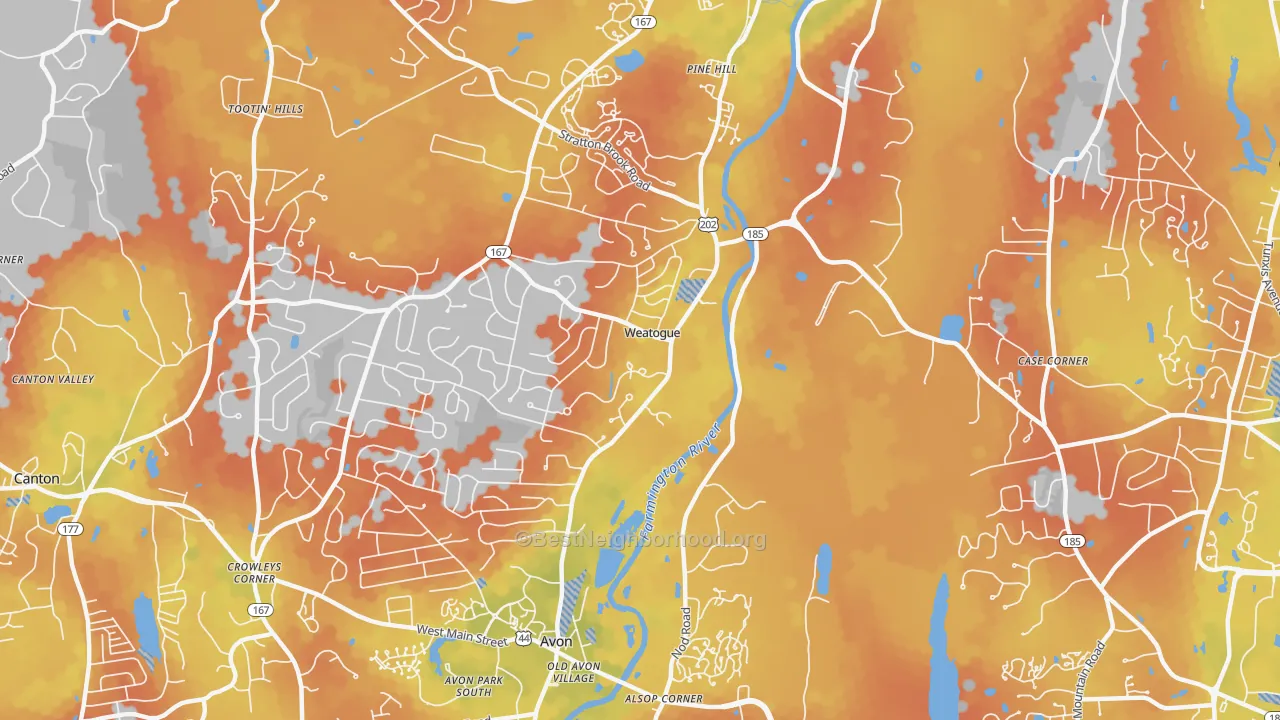 Bike Grade map of Weatogue, CT