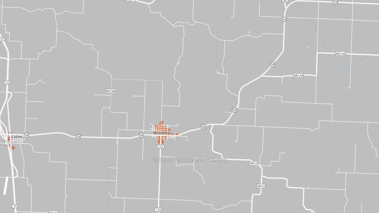 Bike Grade map of Weaubleau, MO