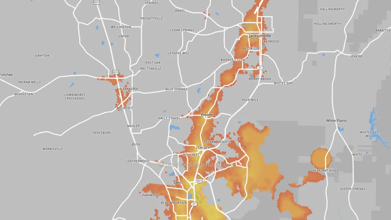 Bike Grade map of Weaver, AL