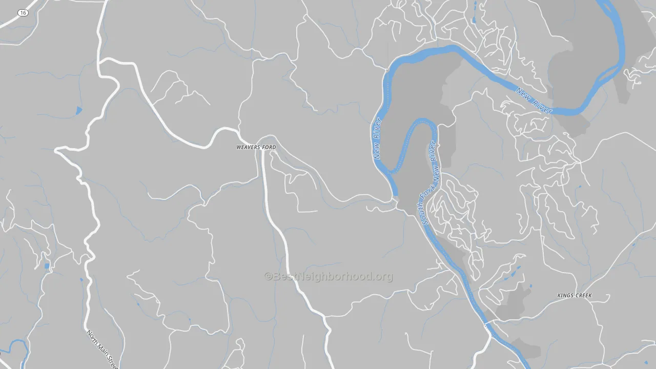 Bike Grade map of Weavers Ford, NC
