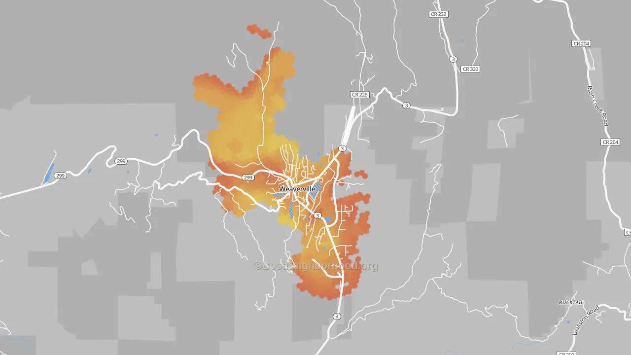 Bike Grade map of Weaverville, CA