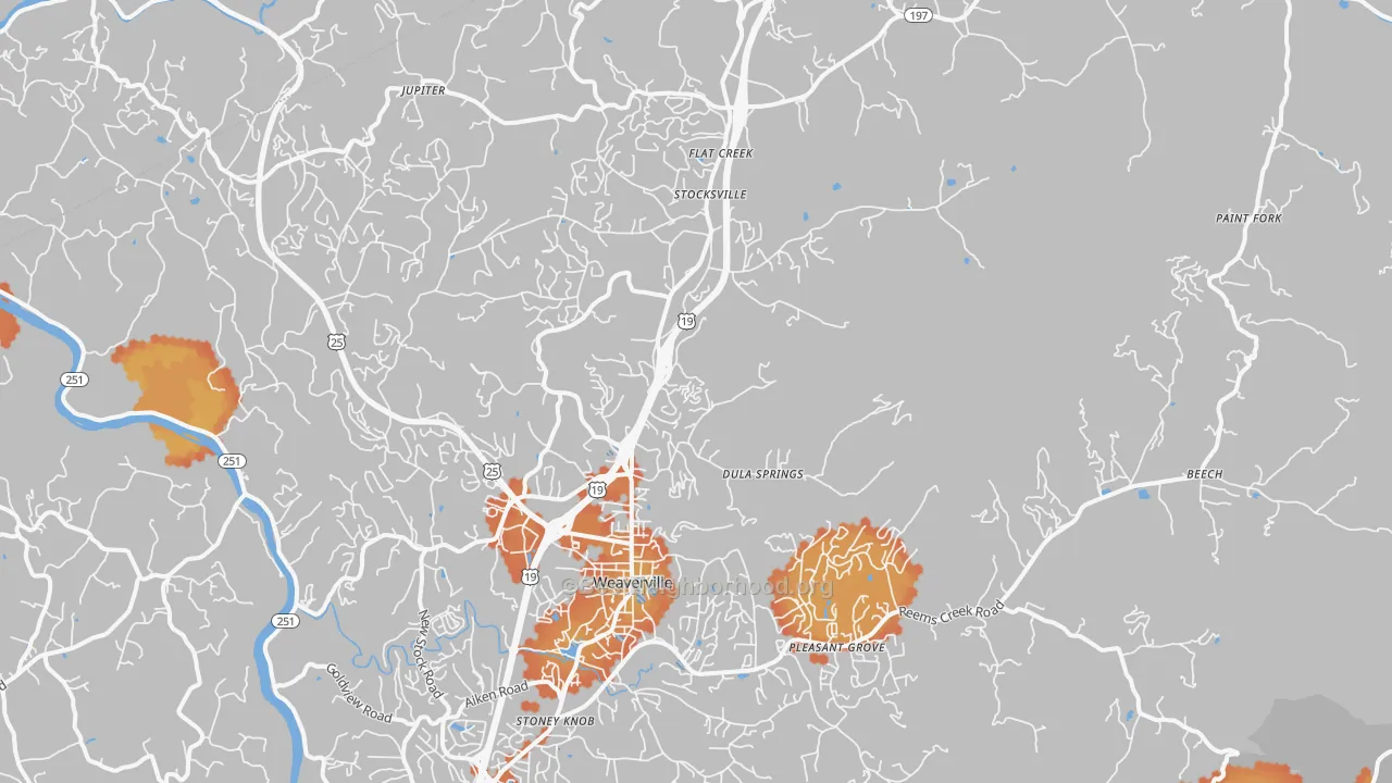 Bike Grade map of Weaverville, NC