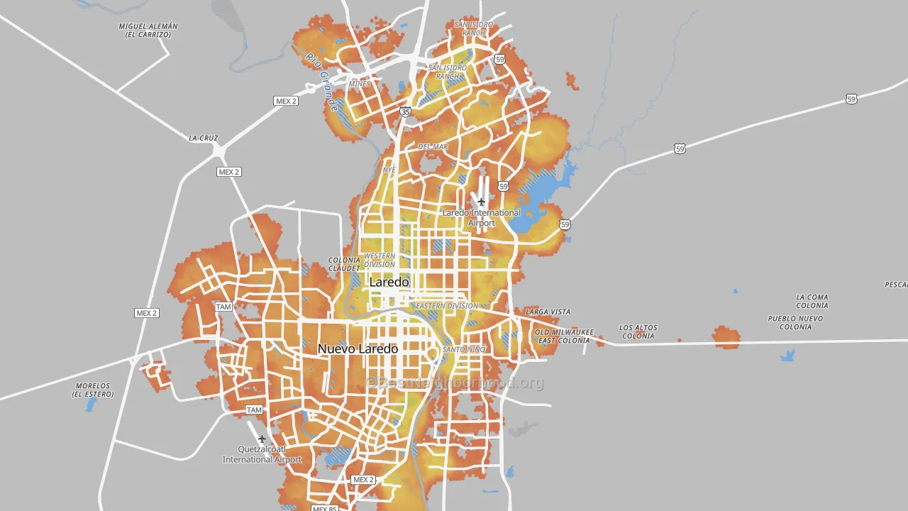 Bike Grade map of Webb County, TX