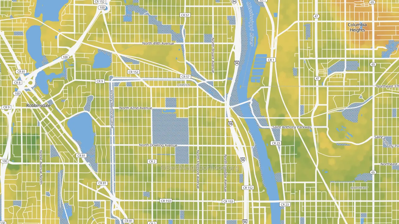 Bike Grade map of Webber-Camden, Minneapolis, MN