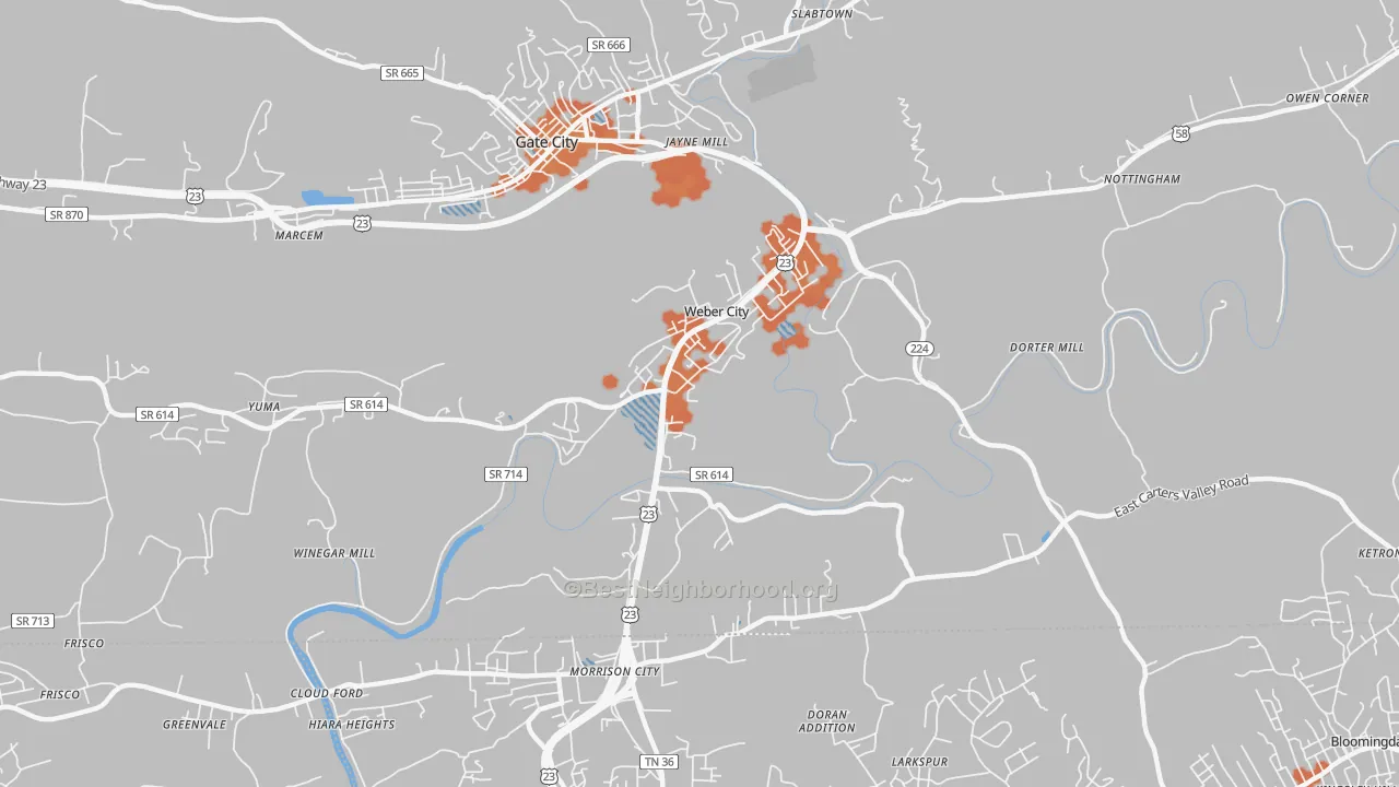 Bike Grade map of Weber City, VA