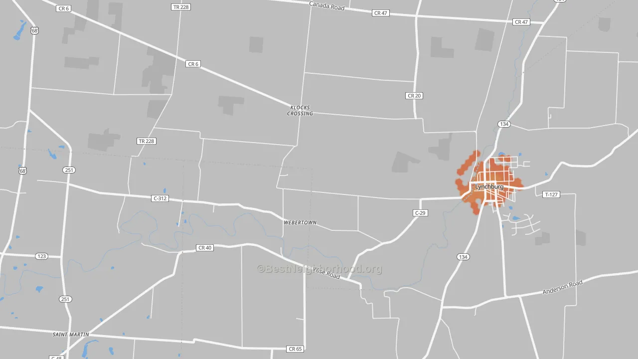 Bike Grade map of Webertown, OH