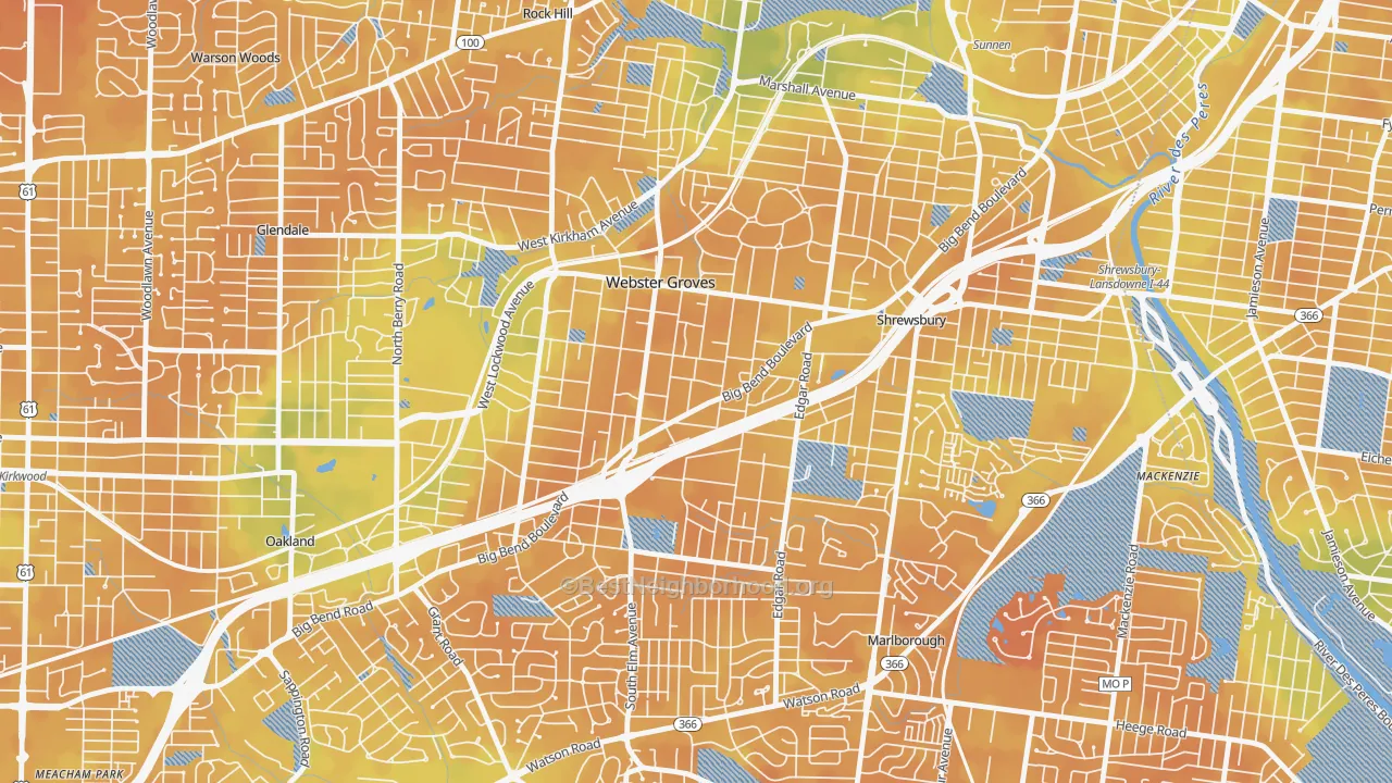 Bike Grade map of Webster Groves, MO