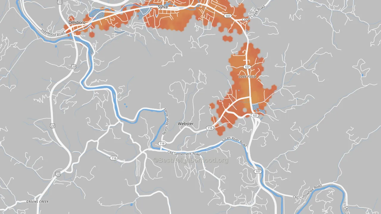 Bike Grade map of Webster, NC
