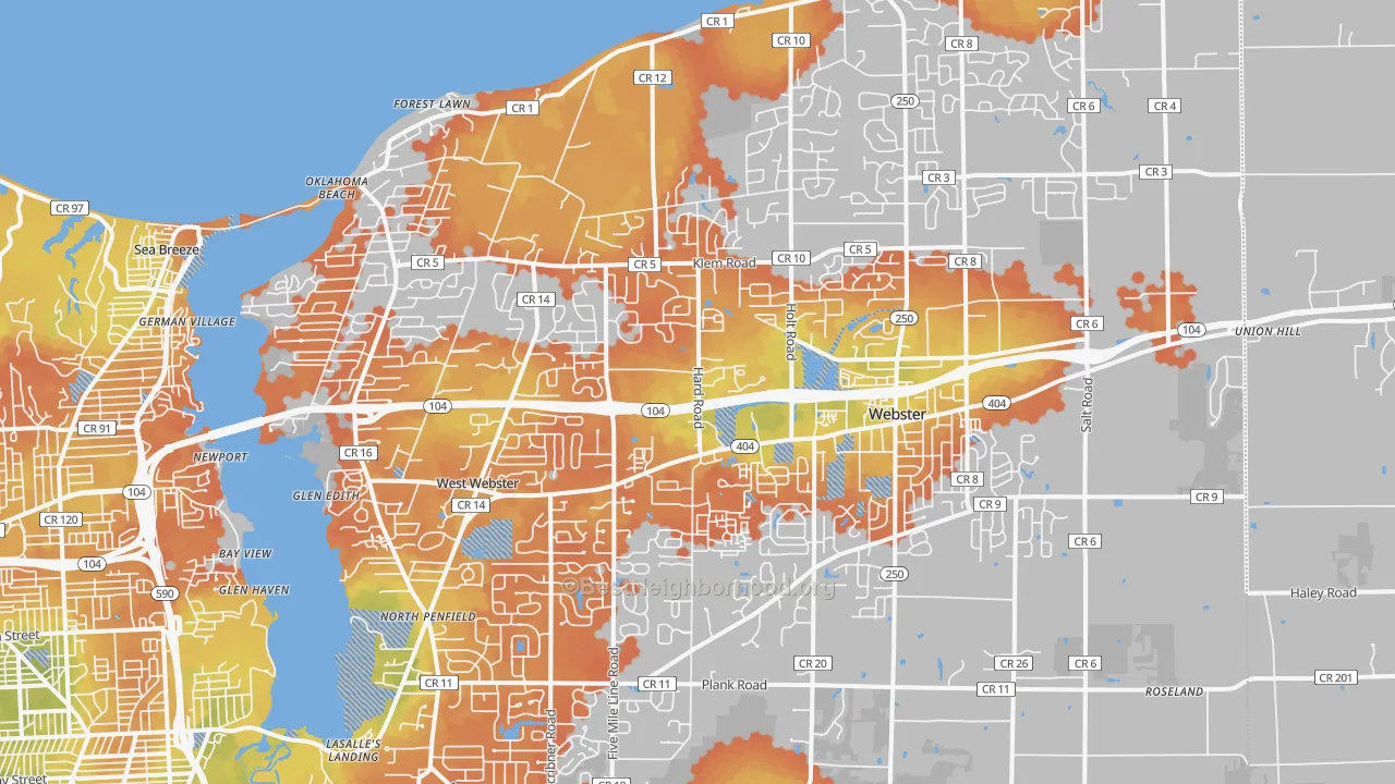 Bike Grade map of Webster, NY
