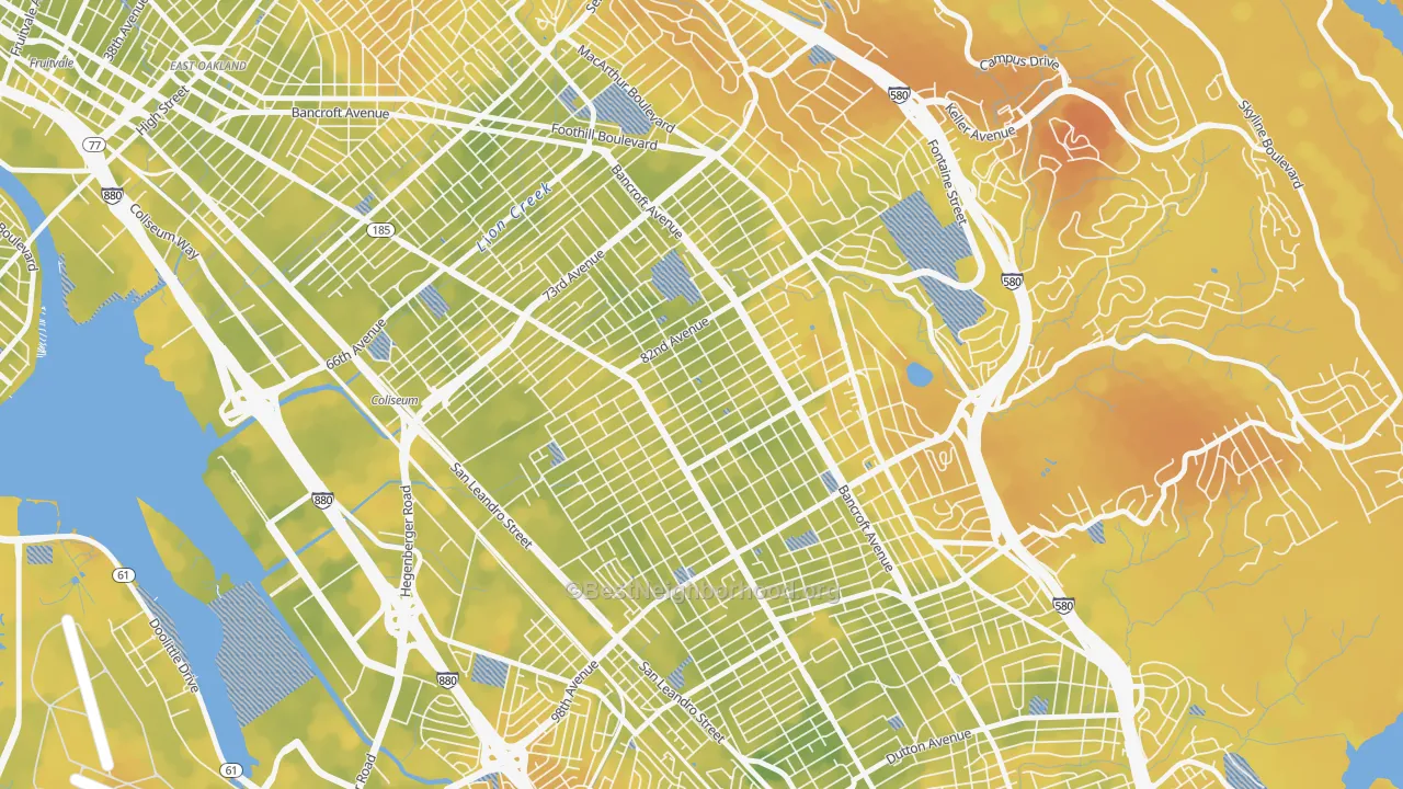 Bike Grade map of Webster, Oakland, CA