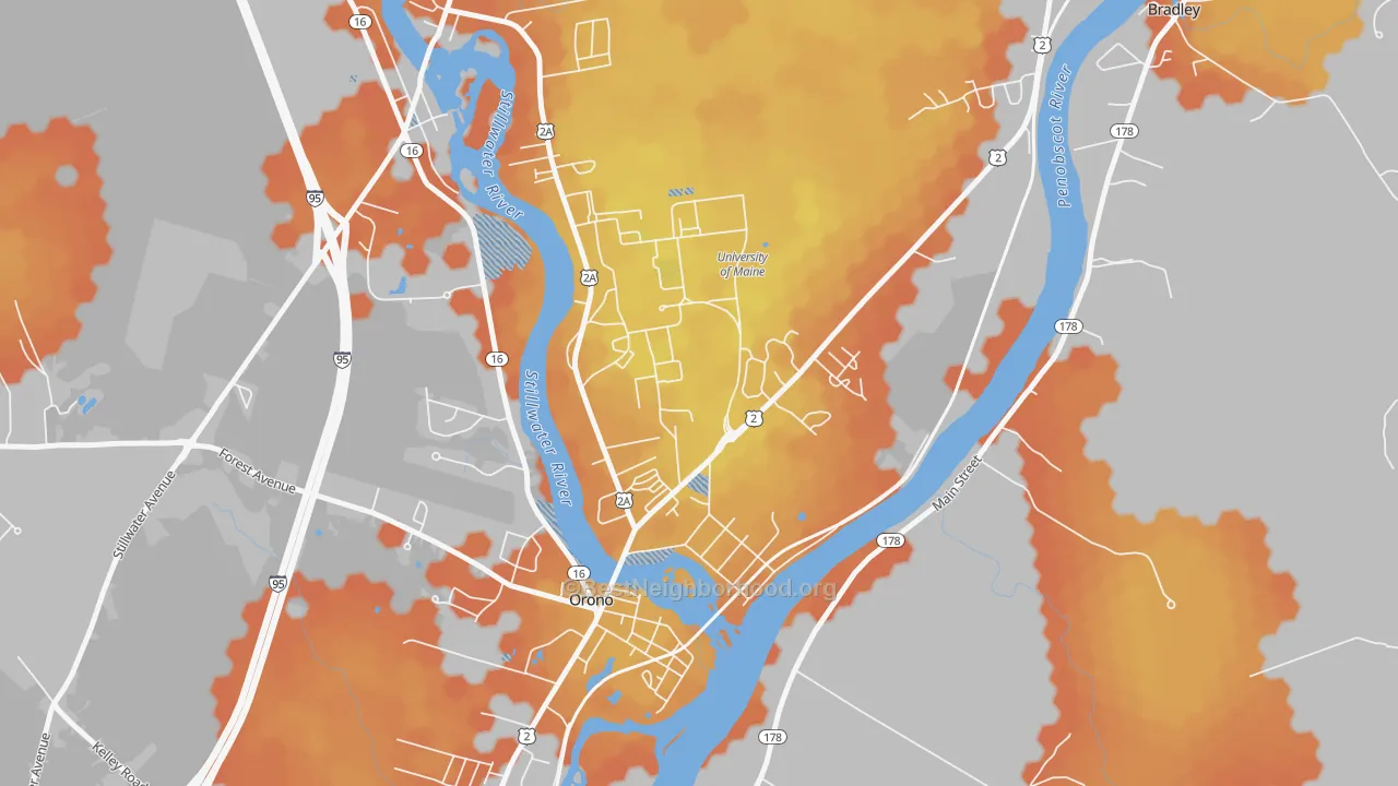 Bike Grade map of Webster, Orono, ME