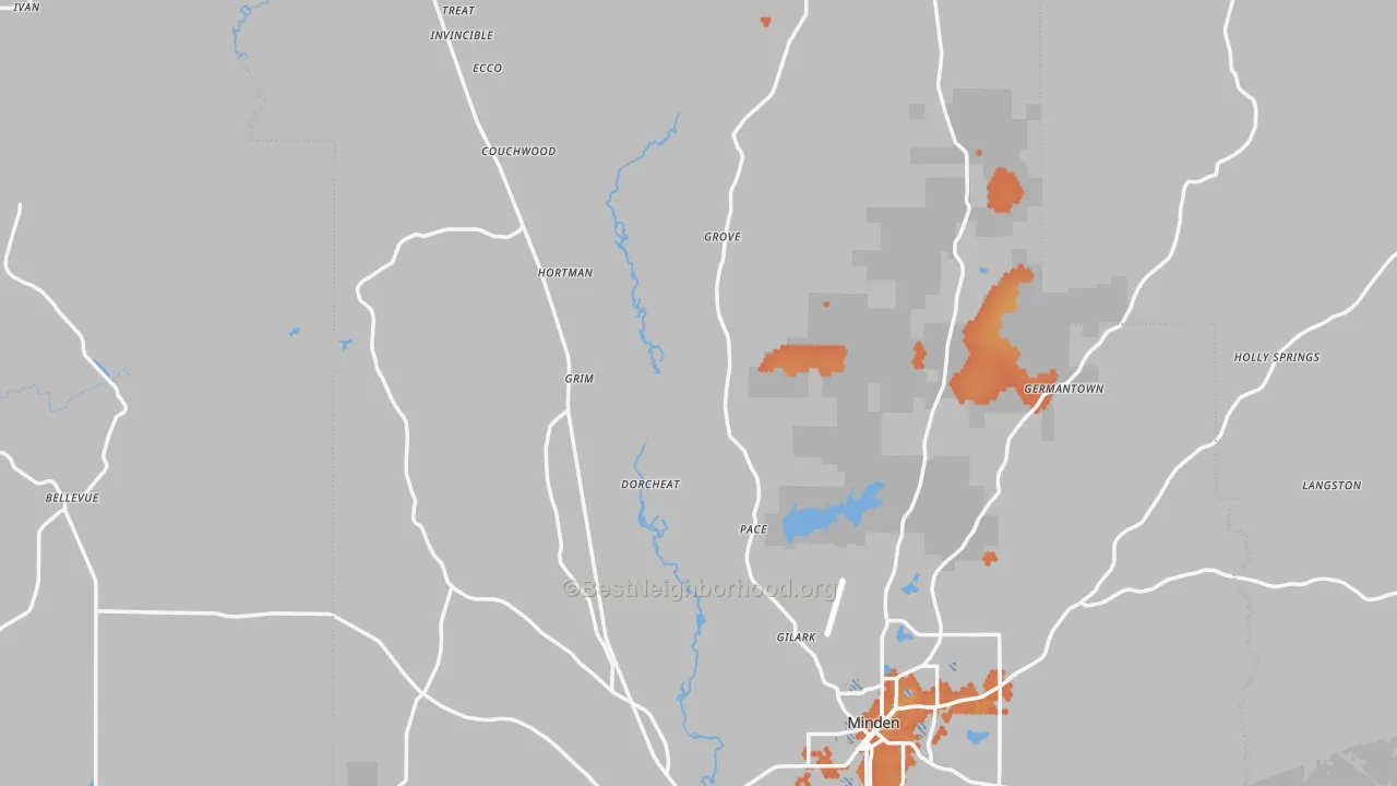 Bike Grade map of Webster Parish, LA