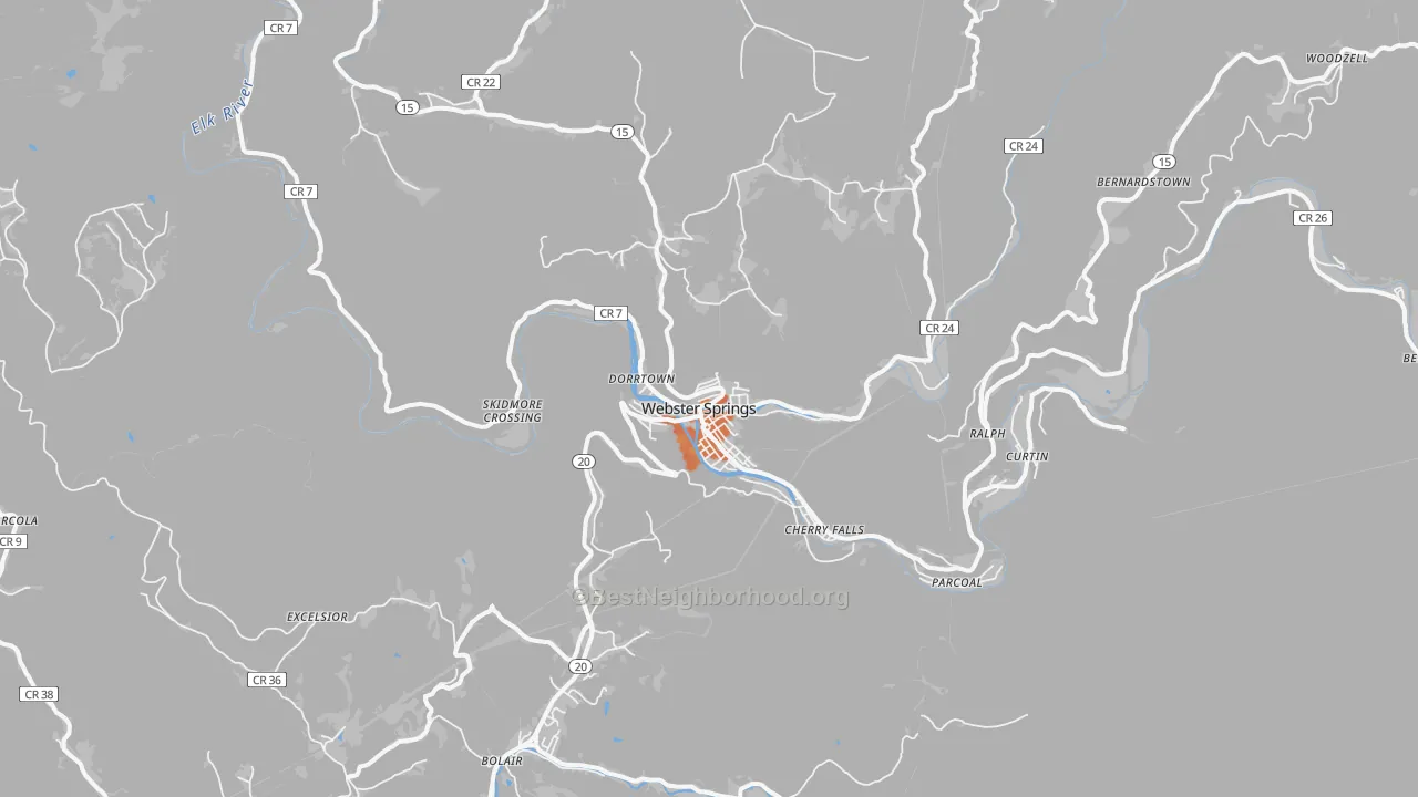 Bike Grade map of Webster Springs, WV