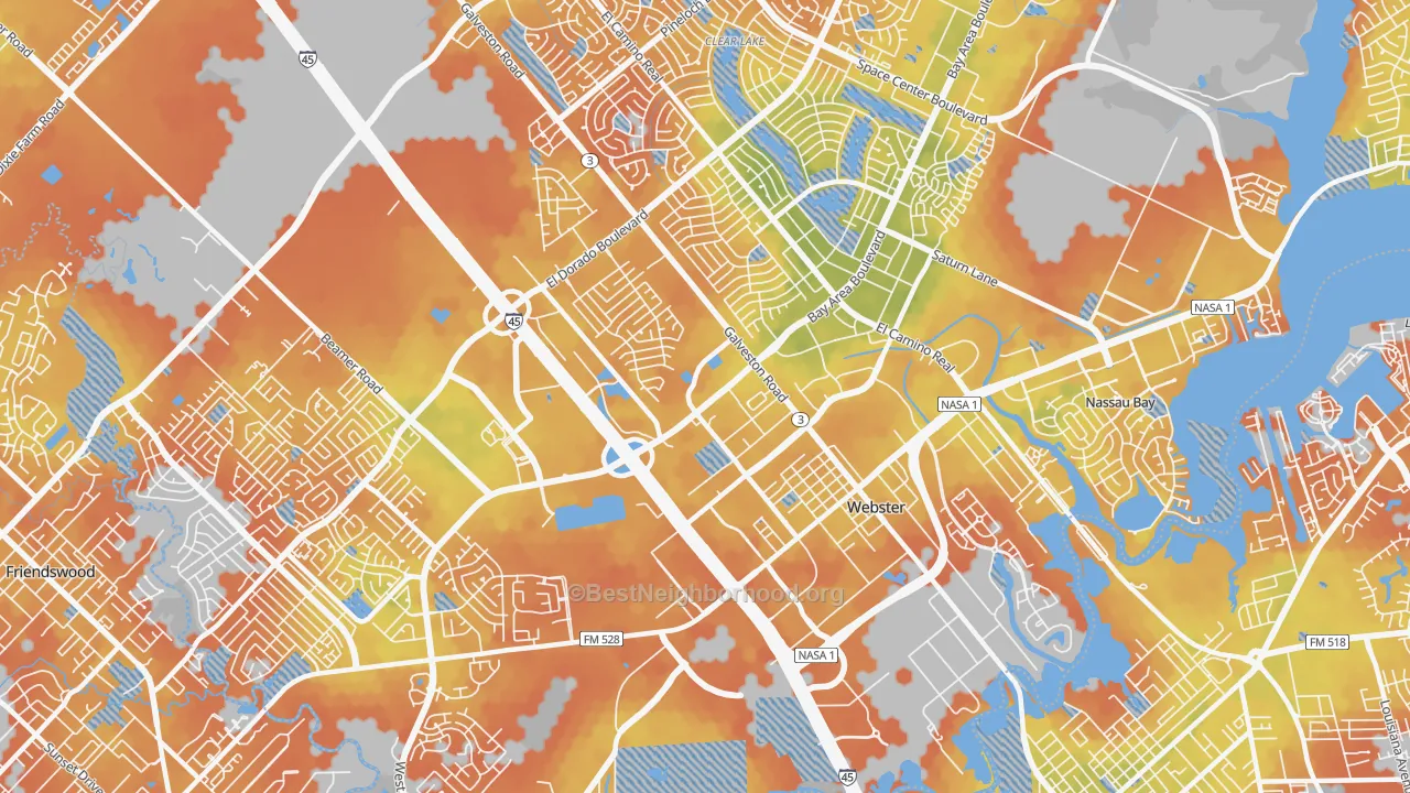 Bike Grade map of Webster, TX