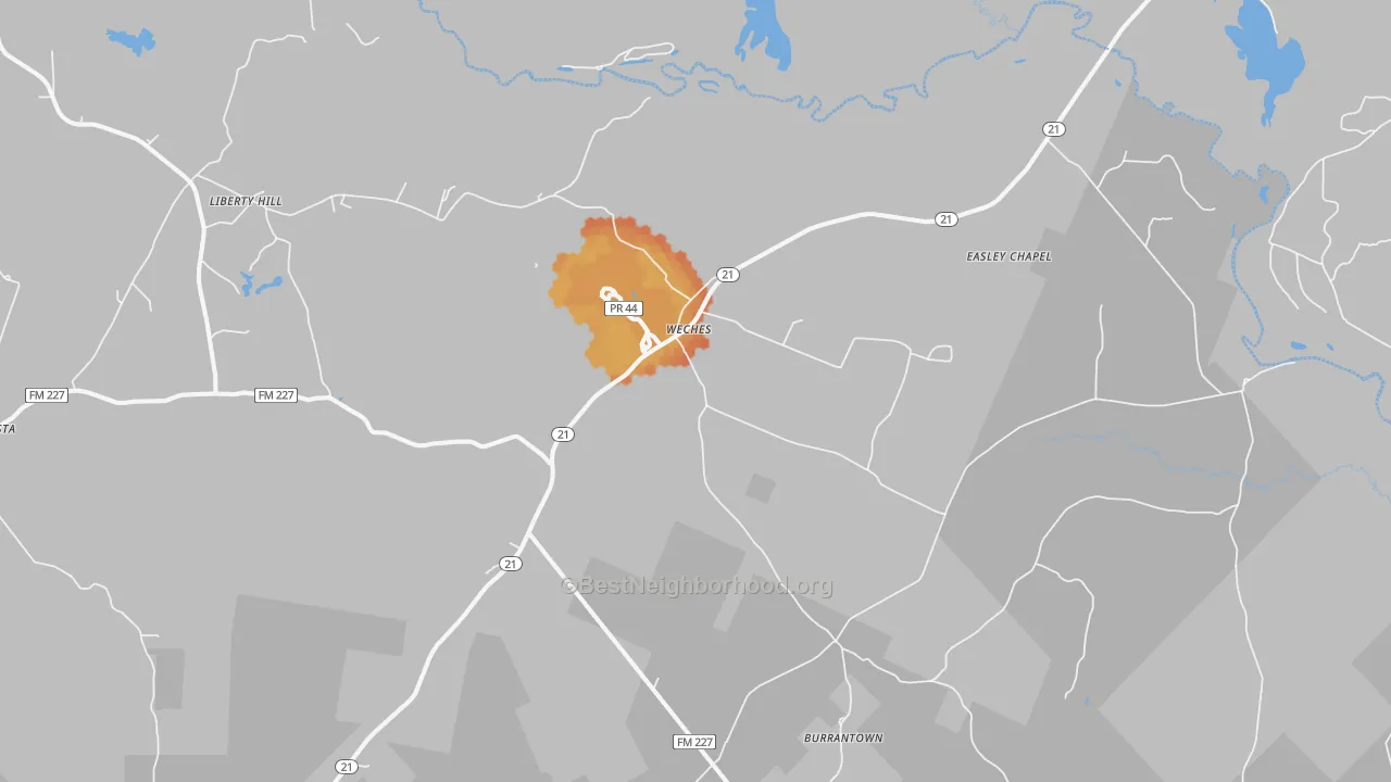 Bike Grade map of Weches, TX