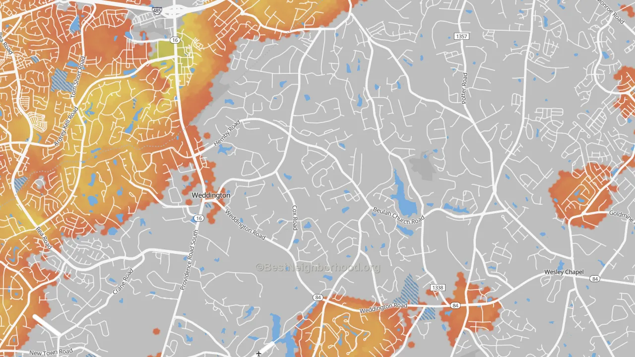 Bike Grade map of Weddington, NC
