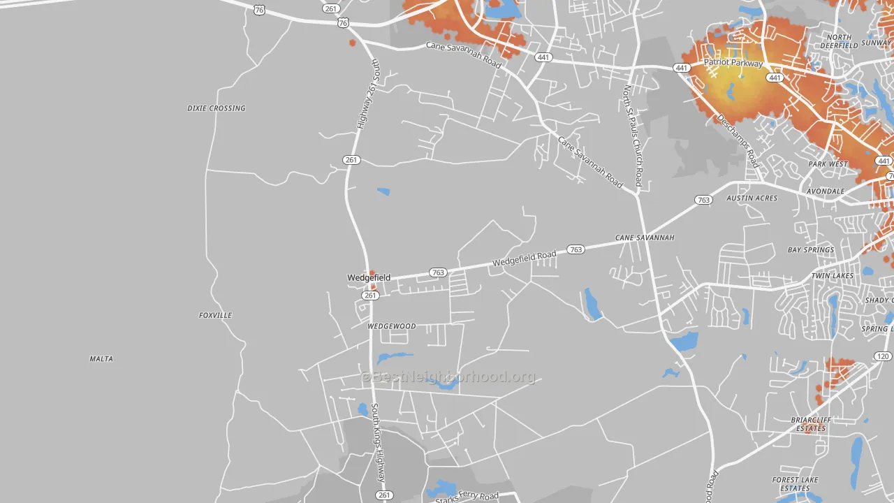 Bike Grade map of Wedgefield, SC