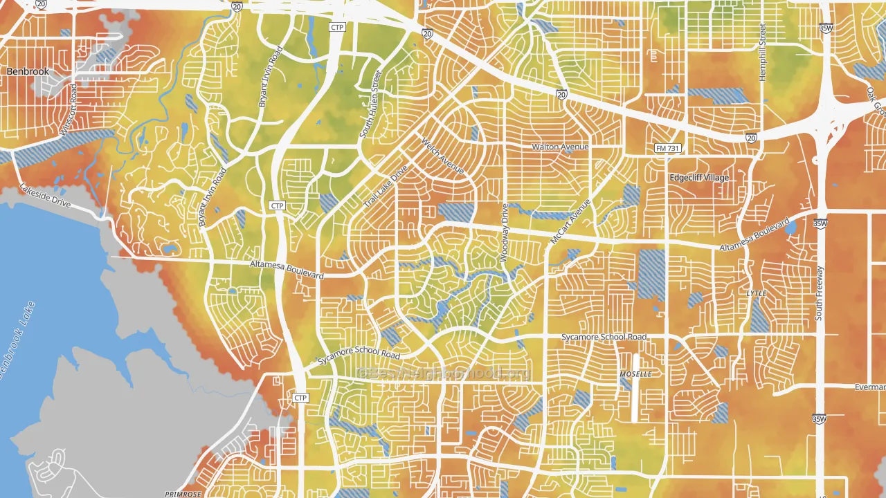 Bike Grade map of Wedgwood, Fort Worth, TX