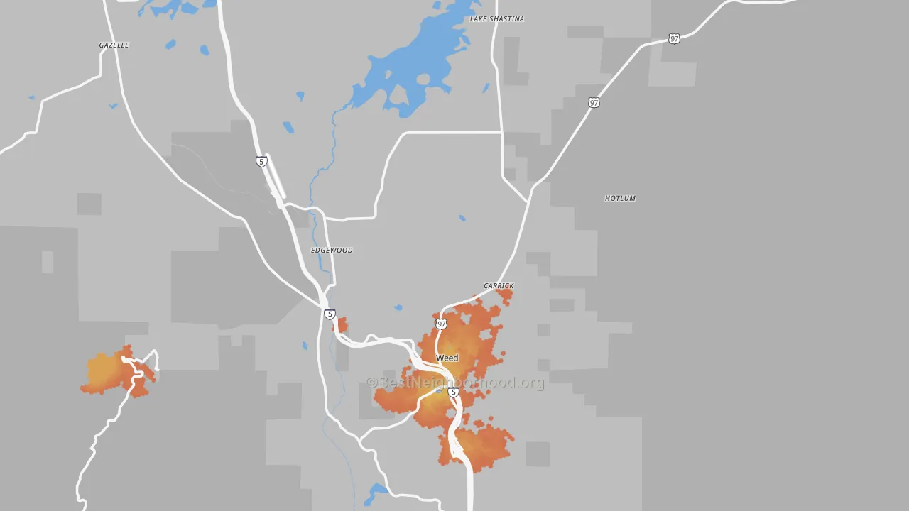 Bike Grade map of Weed, CA