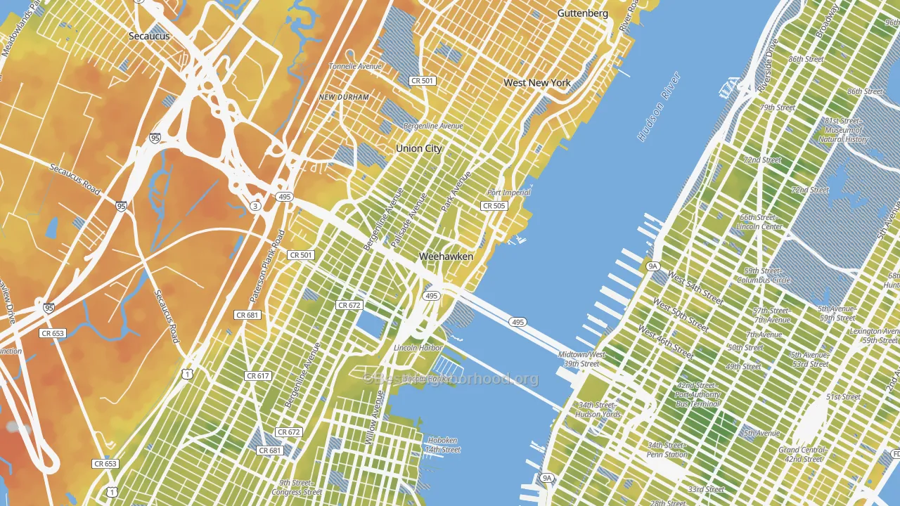 Bike Grade map of Weehawken, NJ