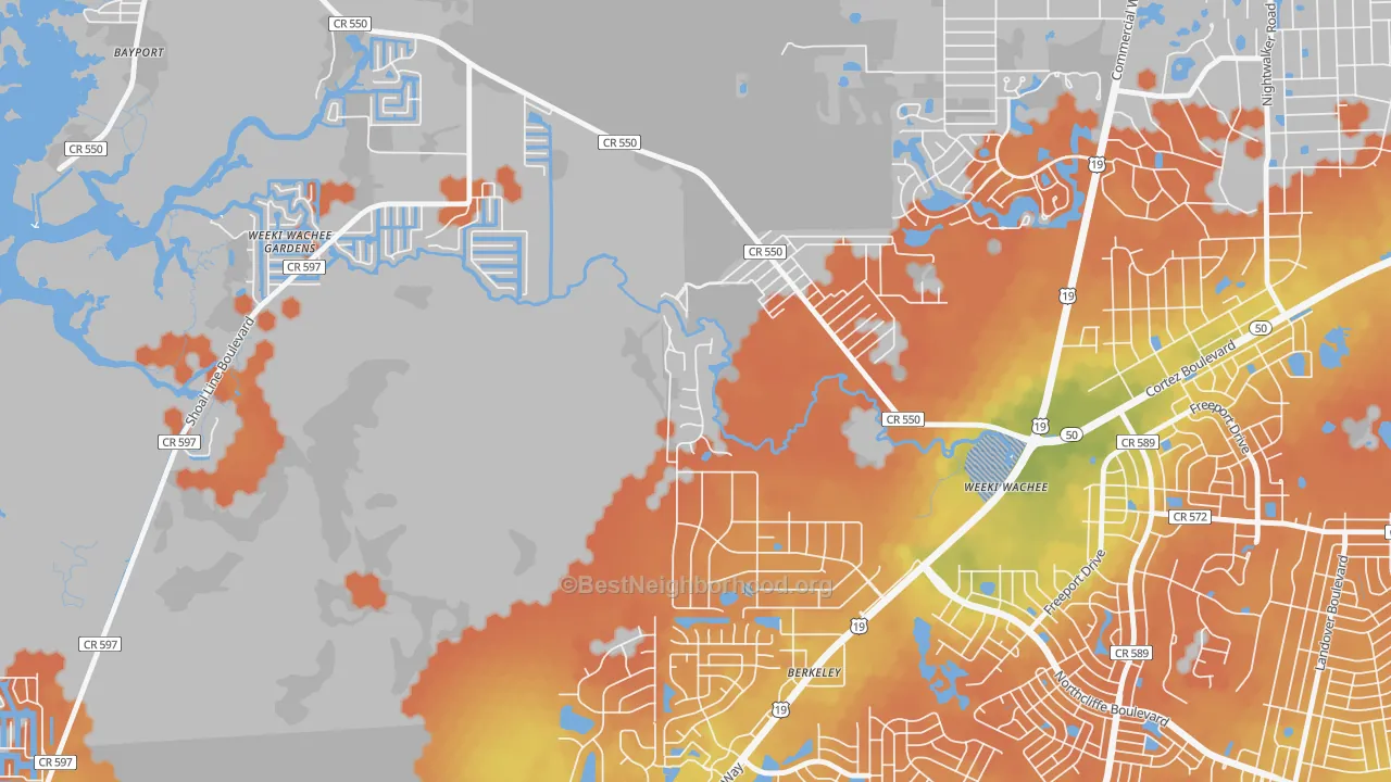 Bike Grade map of Weeki Wachee, FL