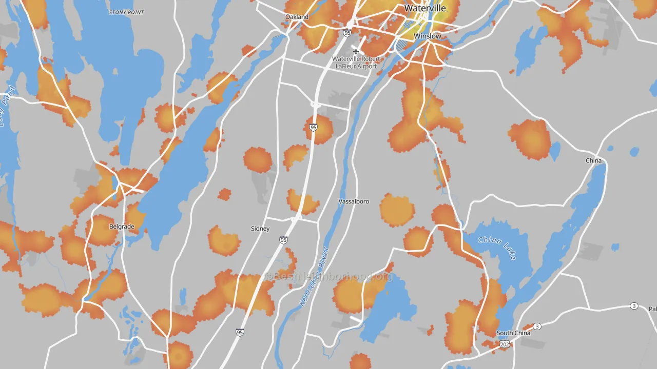 Bike Grade map of Weeks Mills, ME