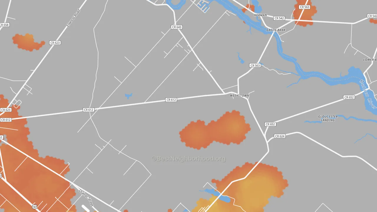 Bike Grade map of Weekstown, NJ