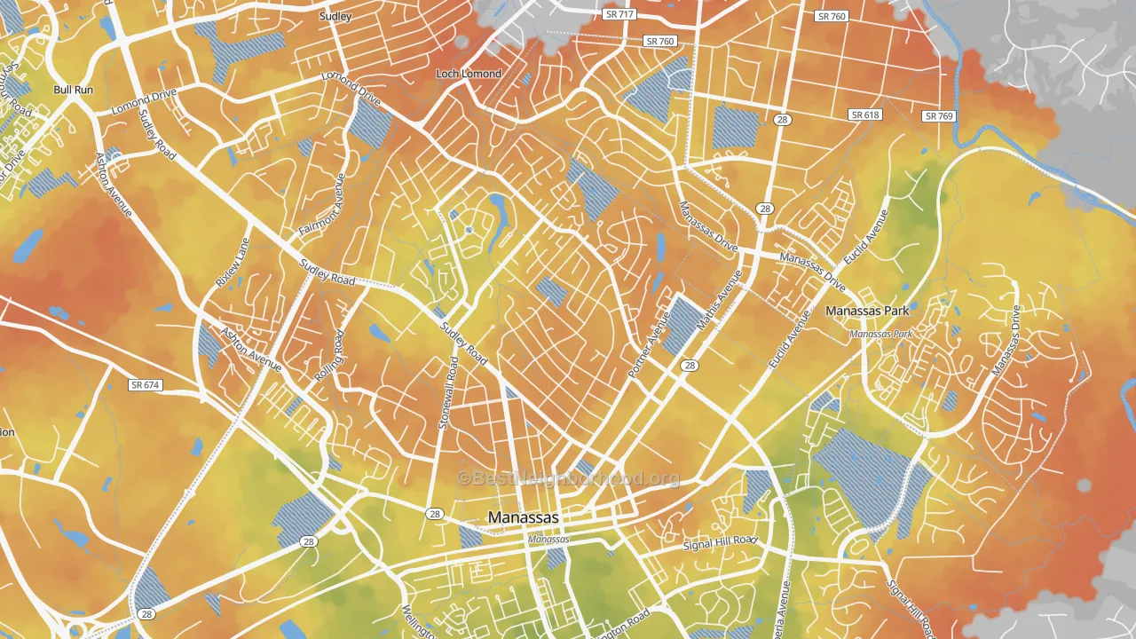 Bike Grade map of Weems, Manassas, VA