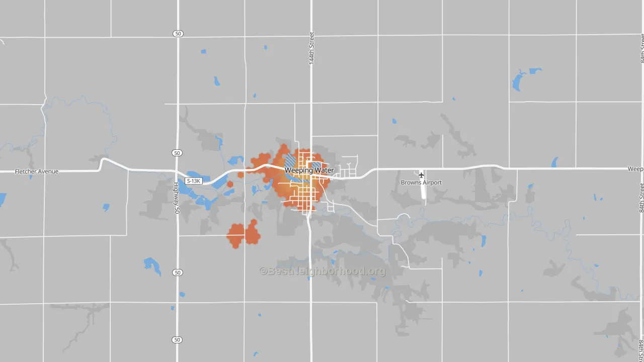 Bike Grade map of Weeping Water, NE