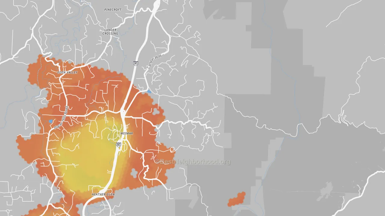 Bike Grade map of Weimar, CA