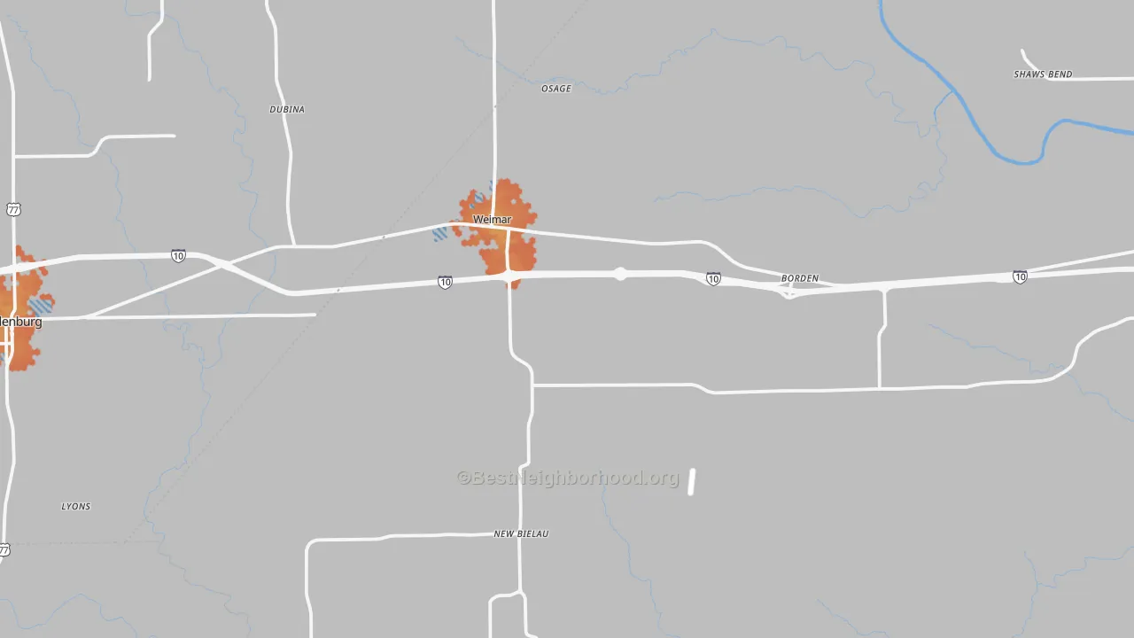 Bike Grade map of Weimar, TX