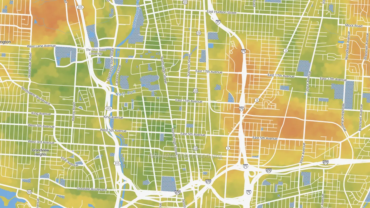 Bike Grade map of Weinland Park, Columbus, OH