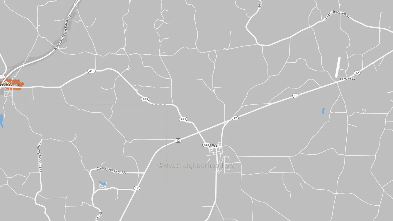 Bike Grade map of Weir, MS