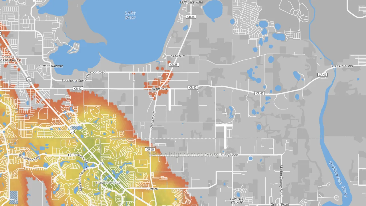 Bike Grade map of Weirsdale, FL