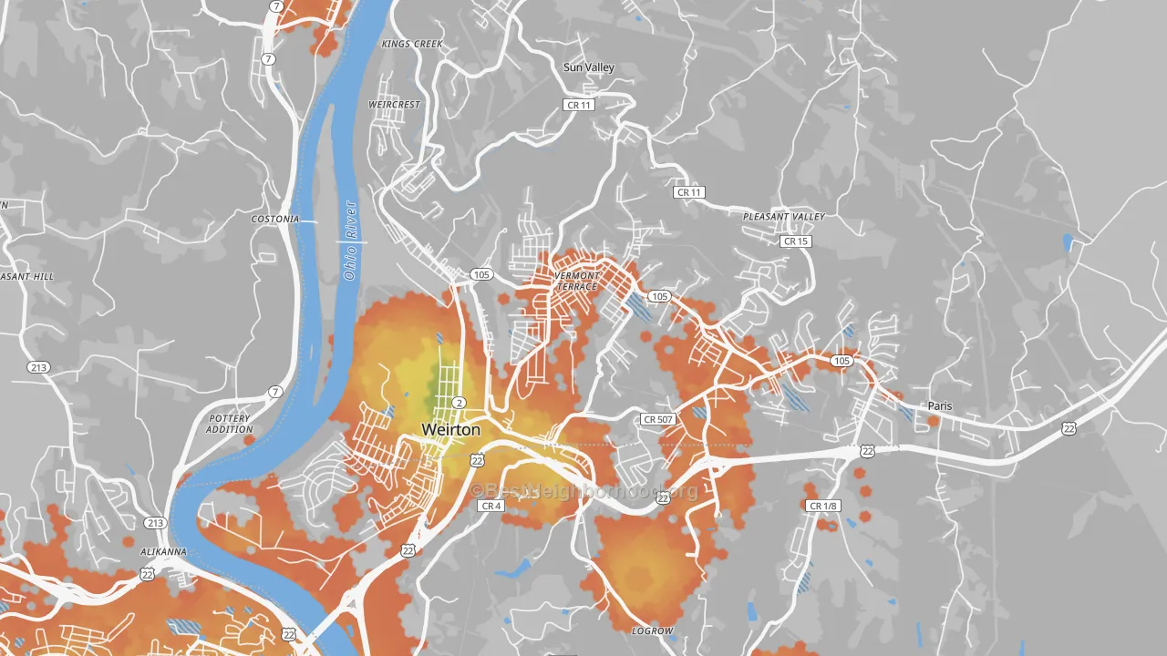 Bike Grade map of Weirton, WV