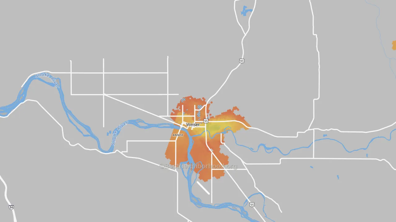 Bike Grade map of Weiser, ID