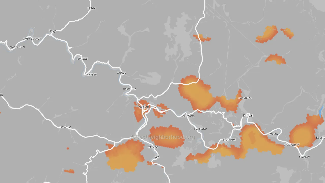 Bike Grade map of Welch, WV