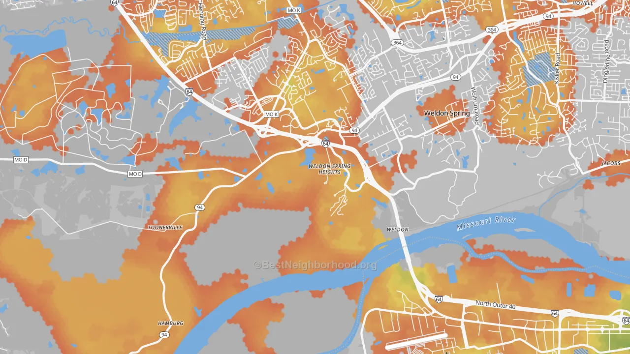 Bike Grade map of Weldon Spring Heights, MO