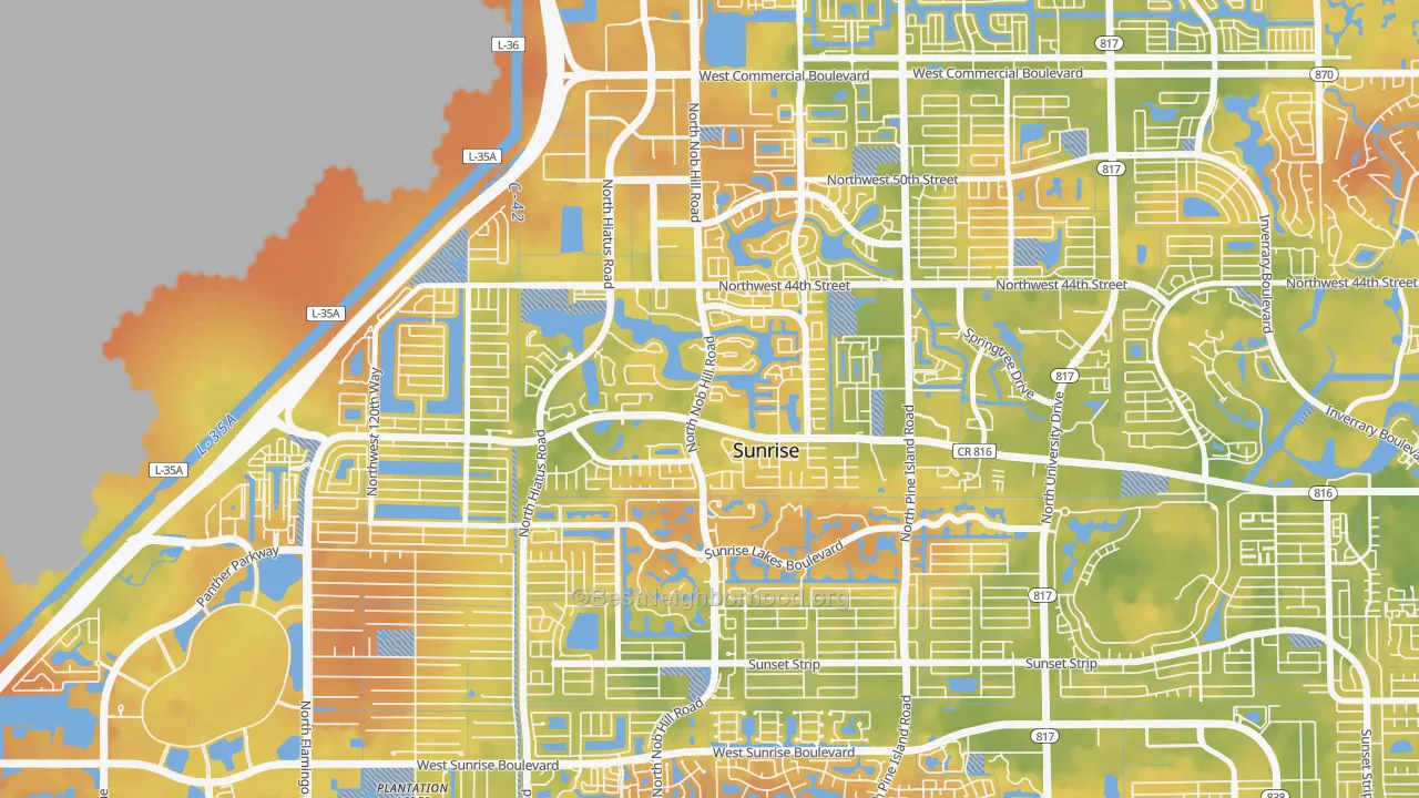 Bike Grade map of Welleby, Sunrise, FL