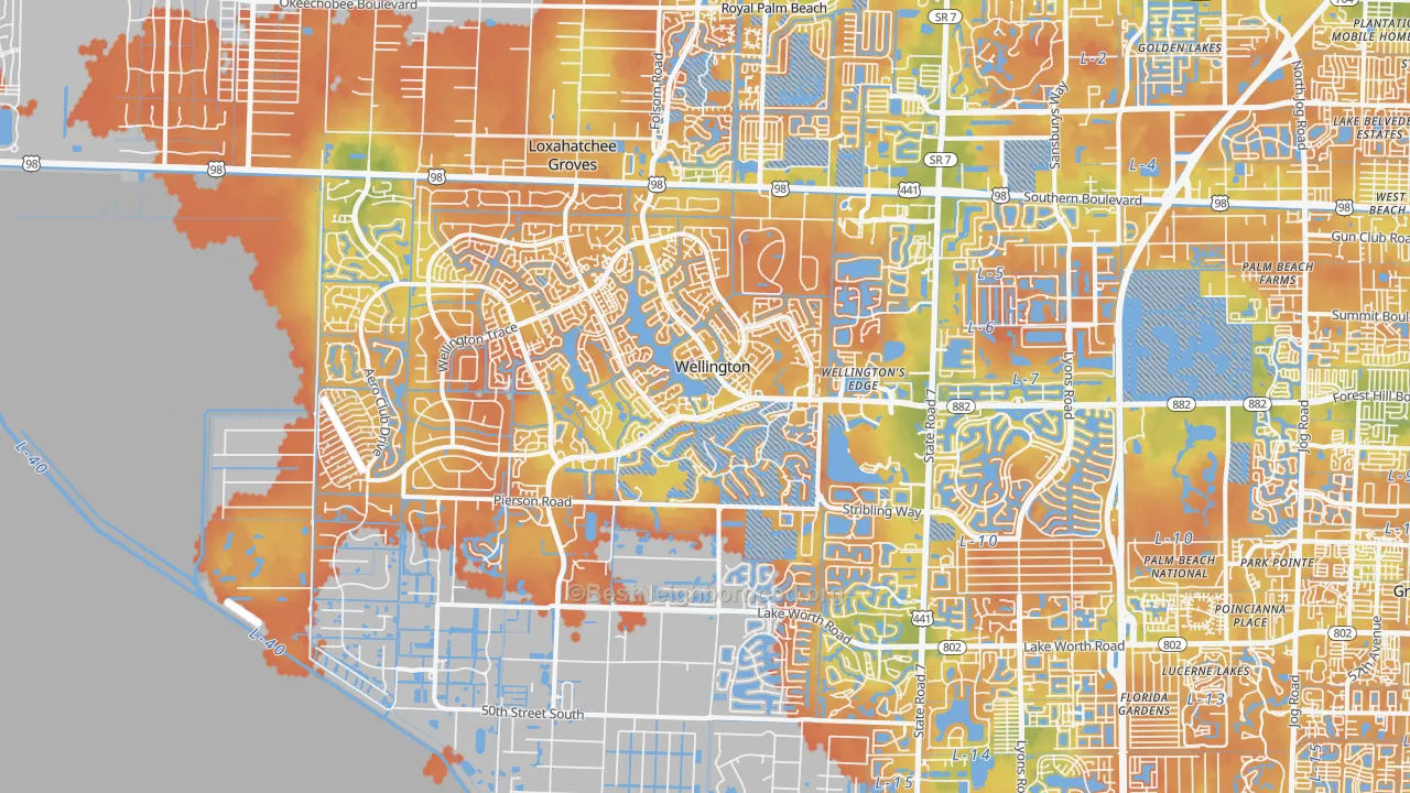 Bike Grade map of Wellington, FL