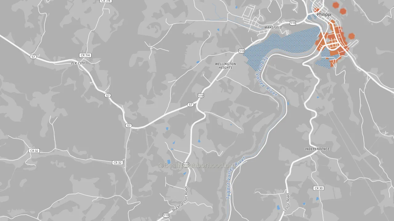 Bike Grade map of Wellington Heights, WV