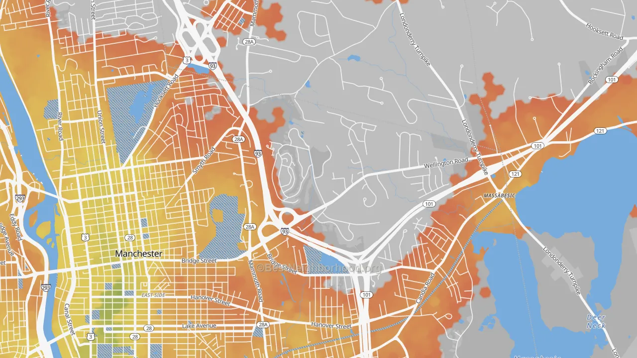 Bike Grade map of Wellington, Manchester, NH