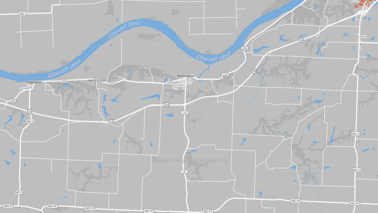 Bike Grade map of Wellington, MO