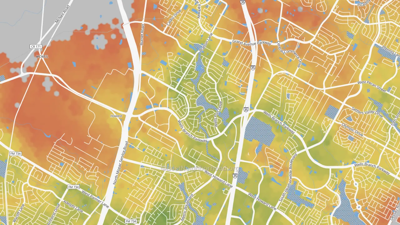 Bike Grade map of Wells Branch, TX