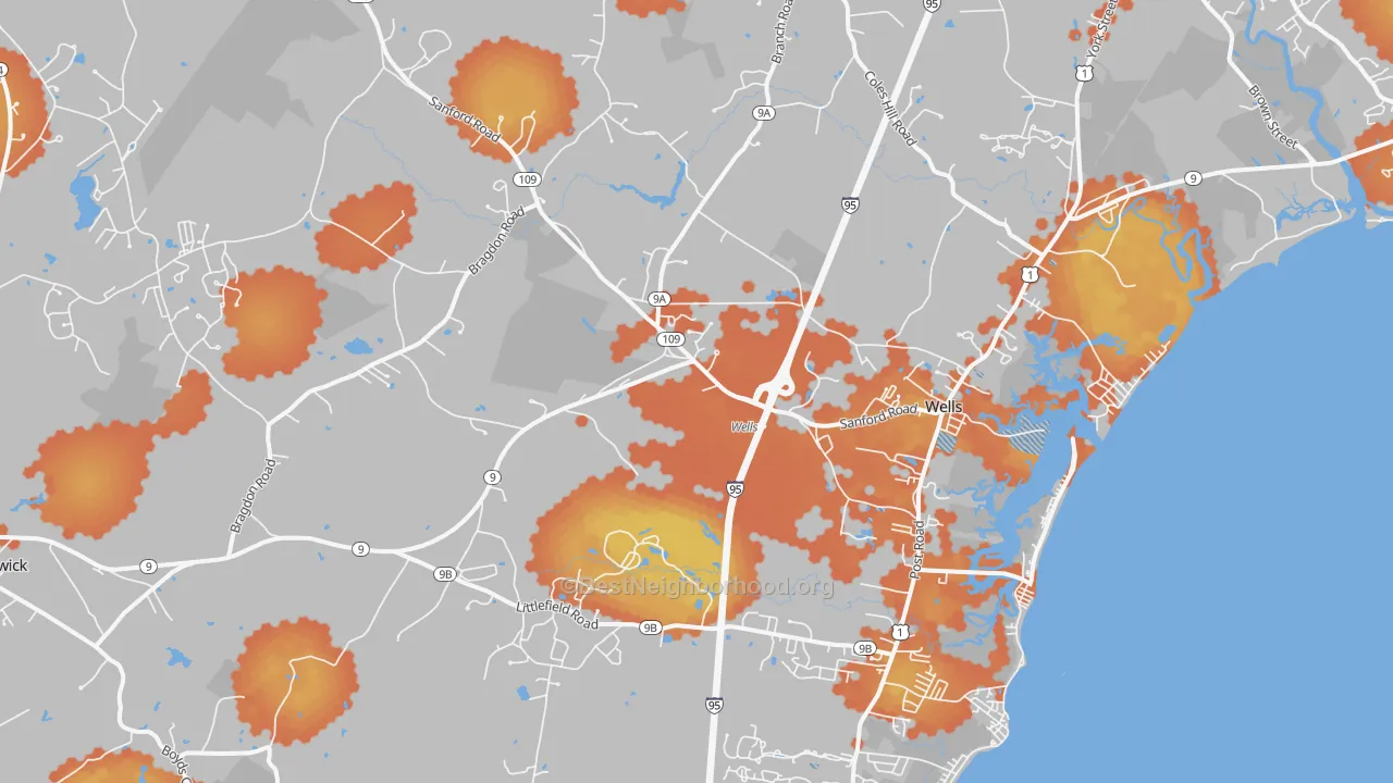 Bike Grade map of Wells, ME