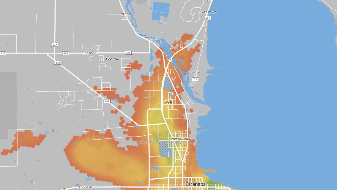Bike Grade map of Wells, MI