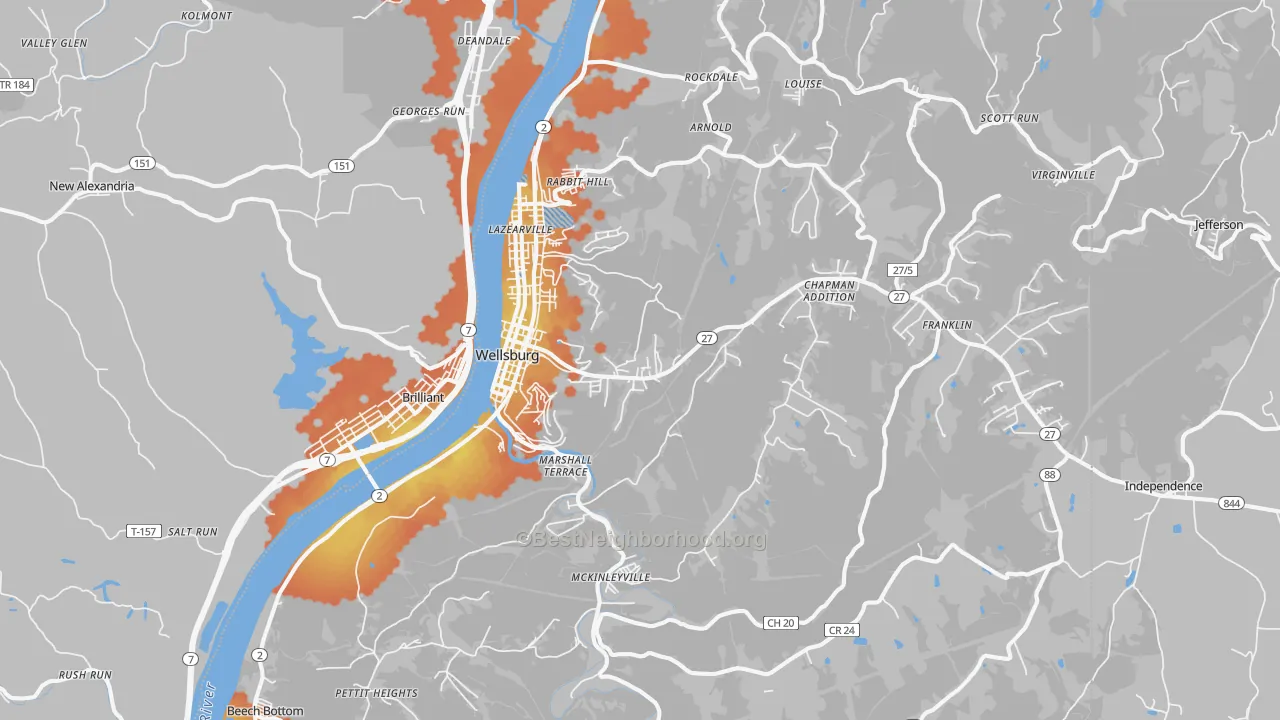 Bike Grade map of Wellsburg, WV