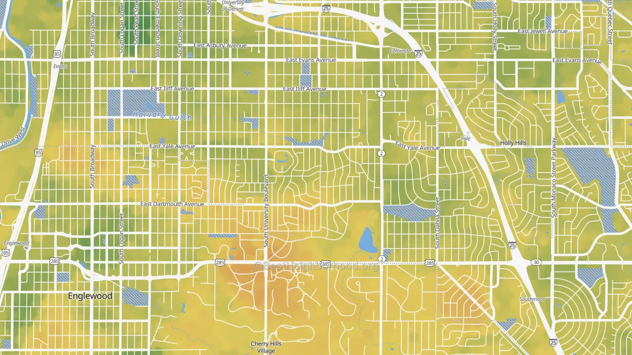 Bike Grade map of Wellshire, Denver, CO