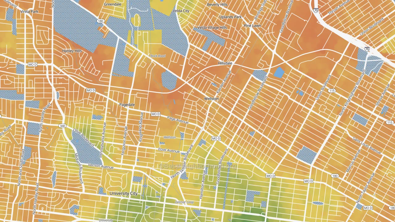 Bike Grade map of Wellston, MO