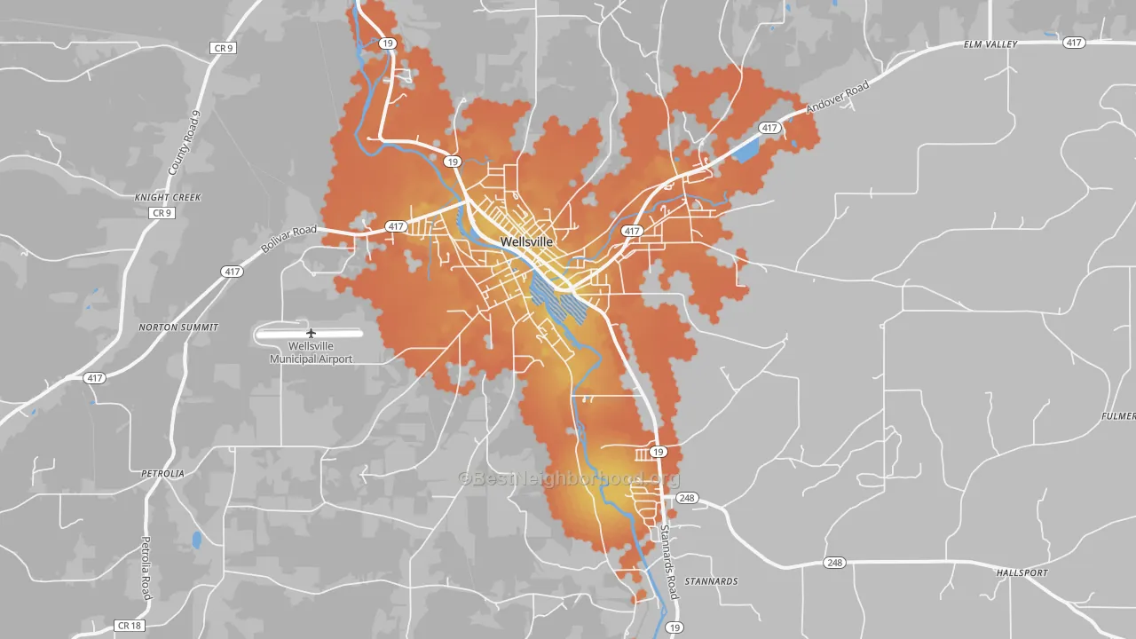 Bike Grade map of Wellsville, NY